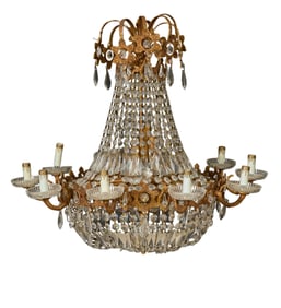Gilt Metal and Crystal Basket Form Chandelier, 20th c., H.- 32 in., Dia.- 32 in.