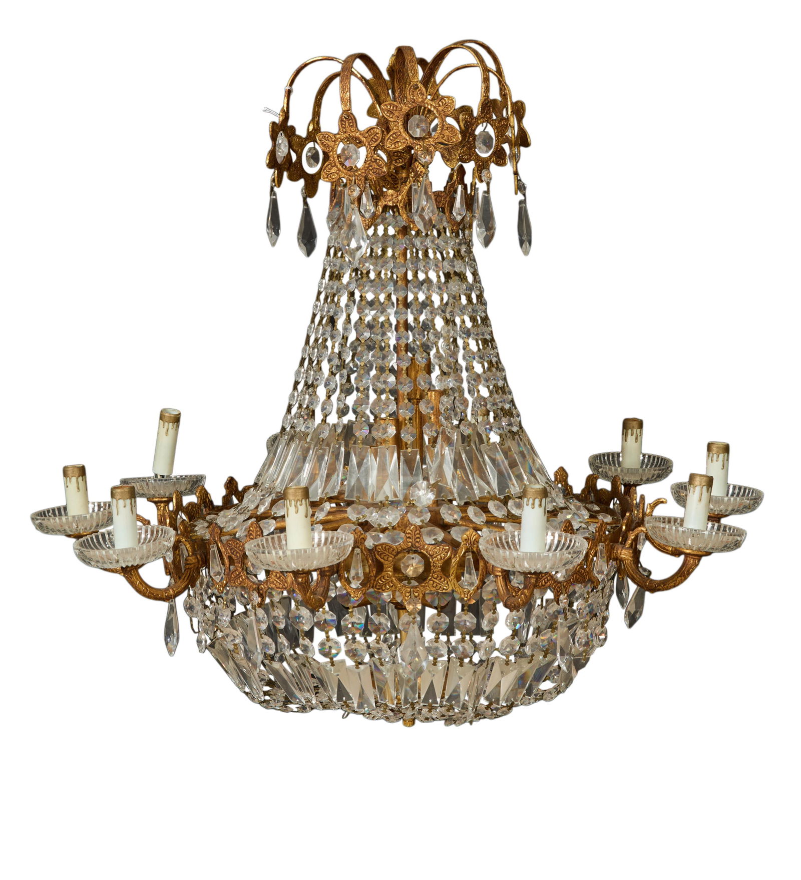 Gilt Metal and Crystal Basket Form Chandelier, 20th c., H.- 32 in., Dia.- 32 in. (1 of 1)