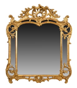 French Louis XV Style Rococo Overmantel Mirror, H.- 42 in., W.- 36 in.