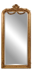 Louis XV Inspired Giltwood Figural Overmantel Mirror, 21st c., H.- 83 in., W.- 39 in.