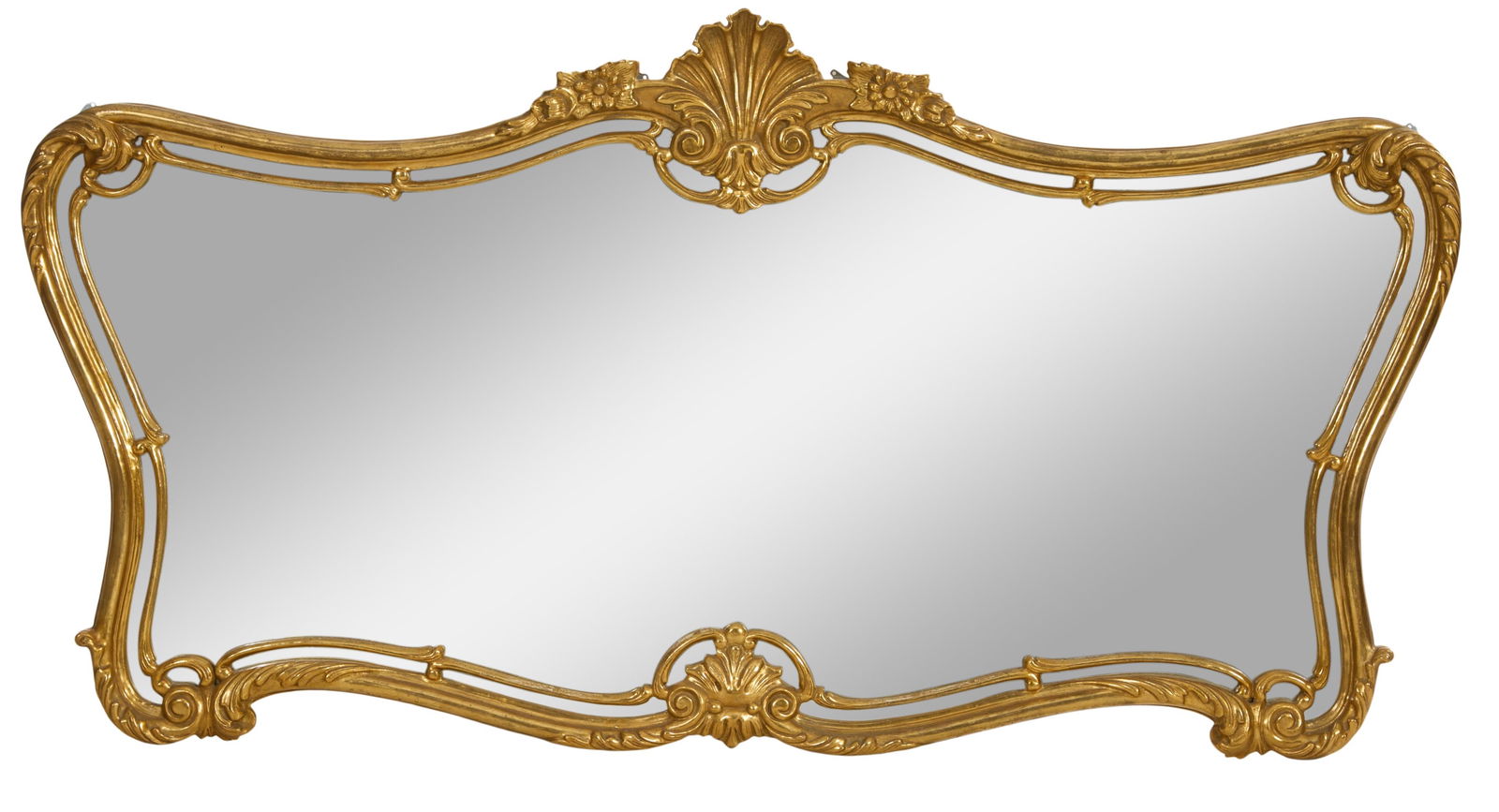 French Louis XV Style Overmantel Mirror, late 19th c., H.- 38 in., W.- 72 in., D.- 2 1/4 in. (1 of 1)