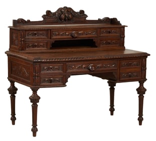 French Henry II Carved Walnut Secretaire Desk, late 19th c., H.- 46 1/2 in., W.- 51 in., D.- 26 in.