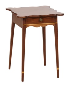 American Eldred Wheeler Deerfield Style Band Inlaid Mahogany Side Table, Hanson, Massachusetts, 20th