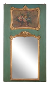 French Louis XV Style Verte Peinte Giltwood Trumeau, 19th c., H.- 65 in., W.- 36 in.