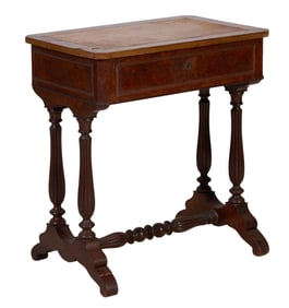 French Napoleon III Leather Top Walnut Writing Table, late 19th c., H.- 29 1/2 in., W.- 27 in., D.-