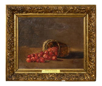 Paul Leon Gagneau (French, 1849-1910), "Basket of Cherries," H.- 10 1/8 in., W.- 13 1/8 in., Framed-
