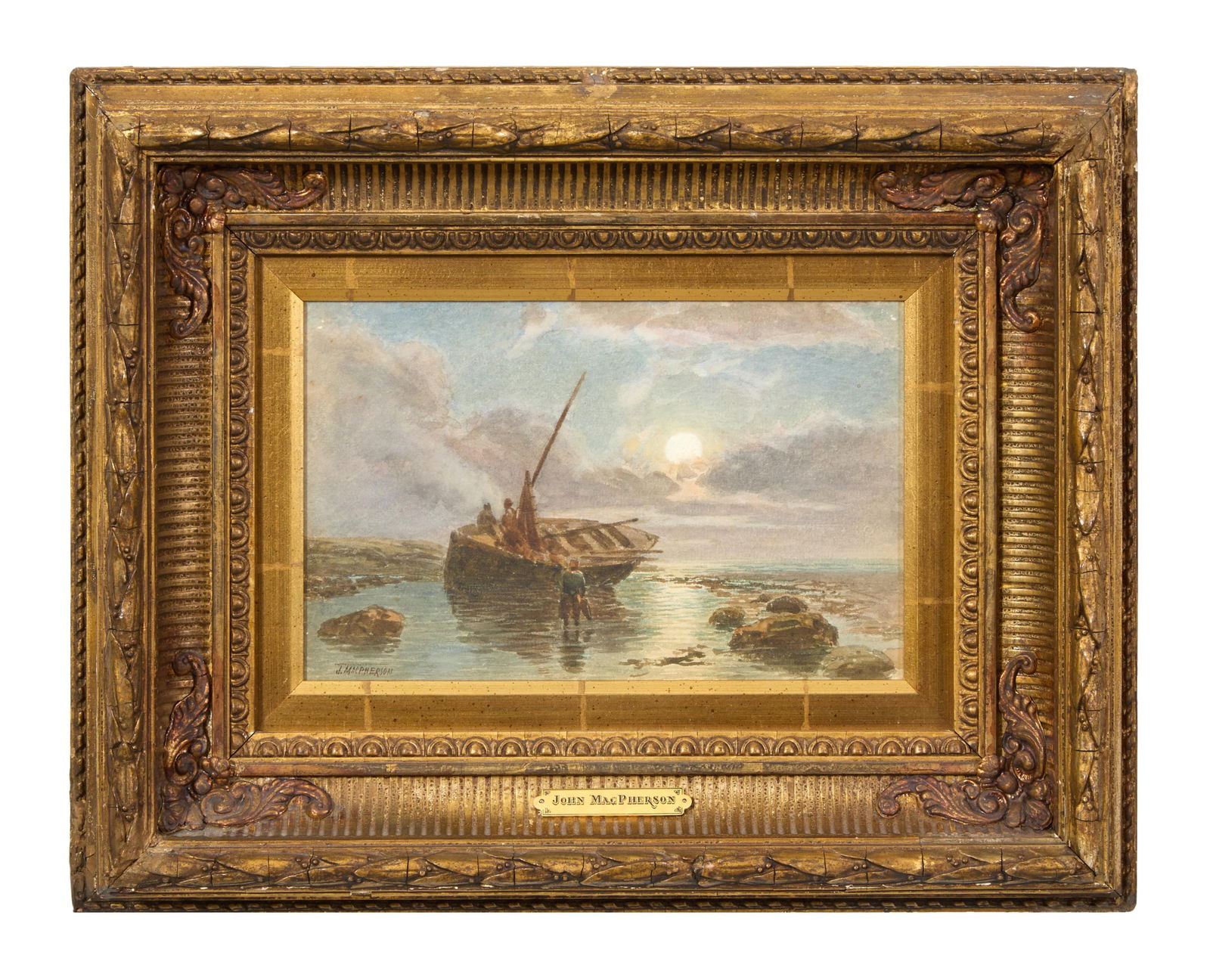John MacPherson (American, 1894-1982), "Fishing Boat under Moonlight," Sight- H.- 6 in., W.- 9 3/8 (1 of 4)