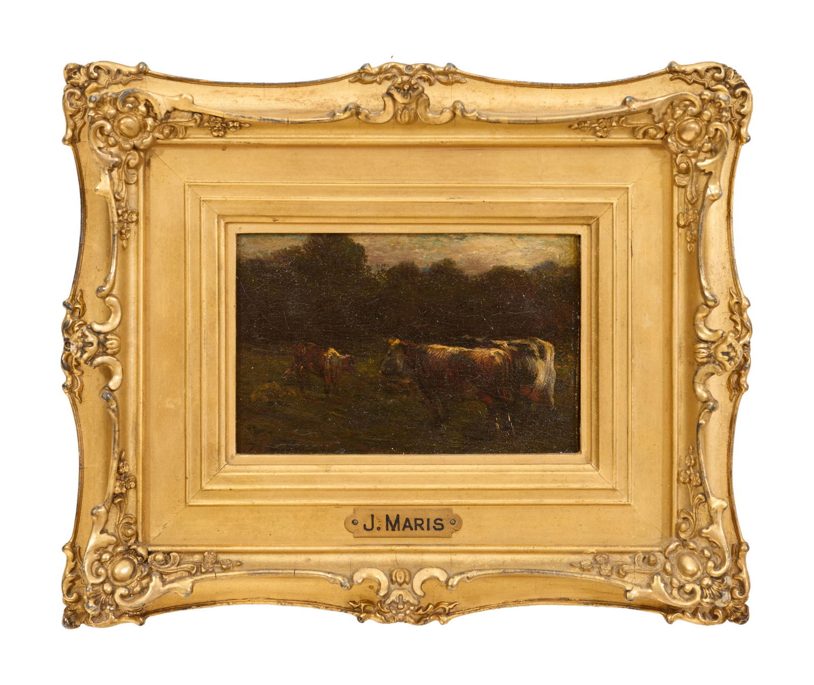 Jacob Hendricus Maris (Dutch, 1837-1899), "Cattle Grazing," H.- 3 1/4 in., W.- 4 5/8 in., Framed- (1 of 5)