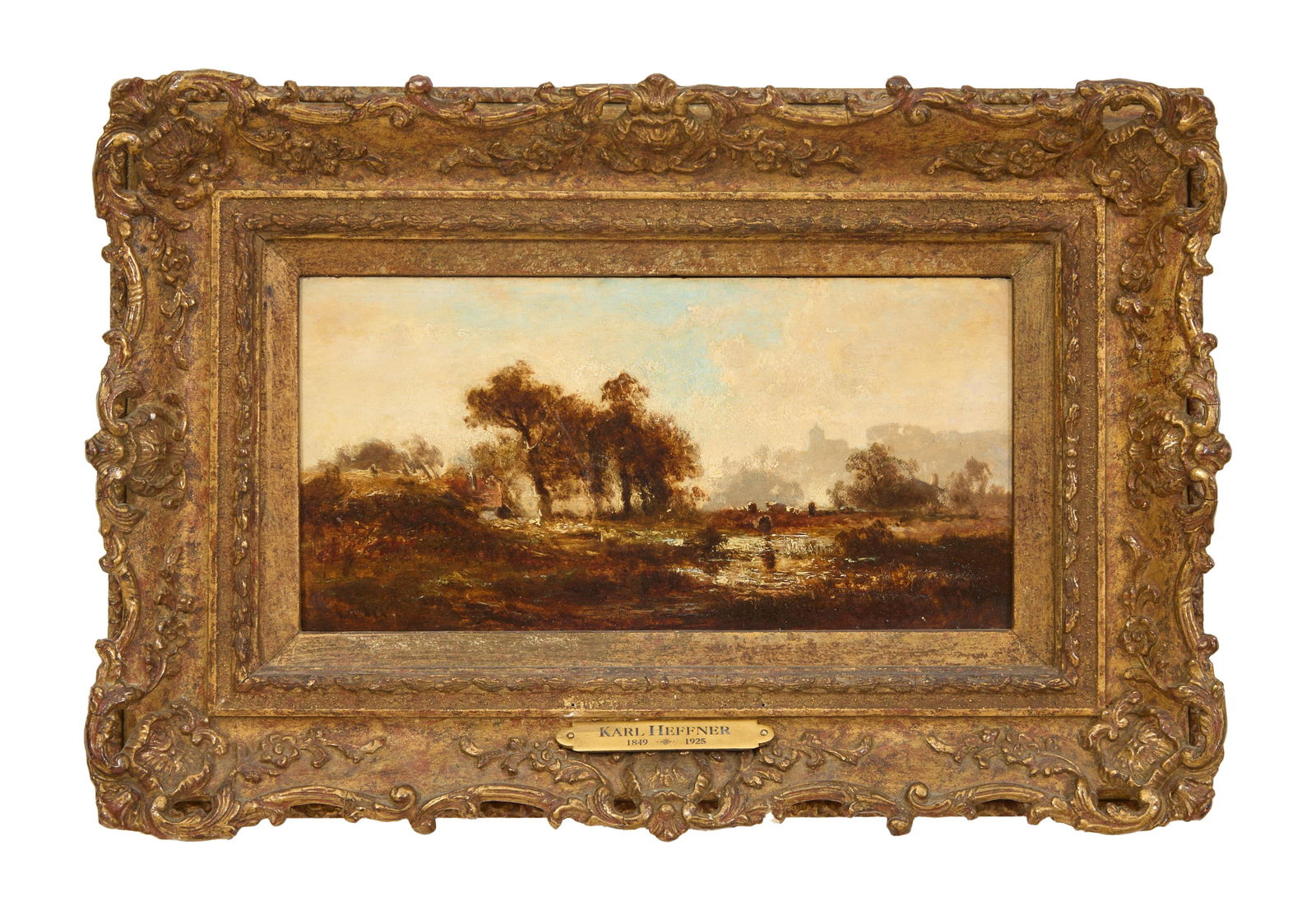 Karl Heffner (German, 1849-1925), "Winter Landscape with Cattle and a Town in the Distance," c. (1 of 5)