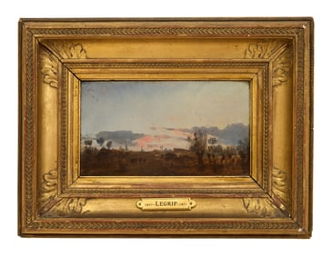 Frederic Legrip (French, 1817-1871), "Peasants Driving the Cattle Home at Dusk," Brittany, 1850, H.-