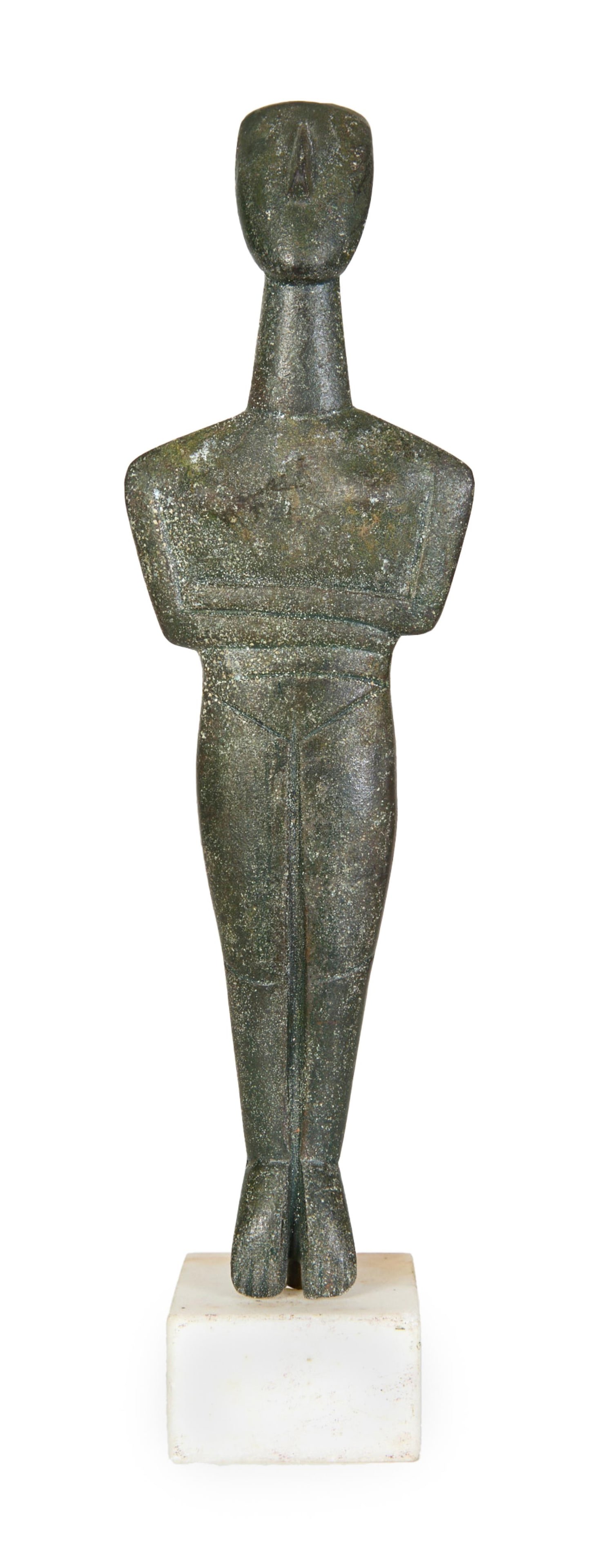 Greek Patinated Bronze of a Cycladic Idol, Bronze- H.- 10 1/8 in., W.- 3 in., D.- 1 in., (1 of 7)
