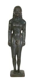 Ancient Greek Patinated Bronze of Kouros, H.- 9 1/8 in., W.- 2 1/4 in., D.- 2 in.