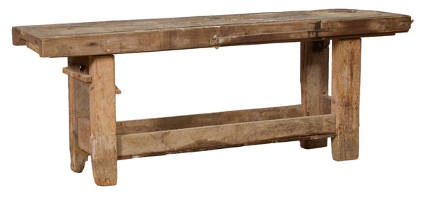 French Provincial Cabinetmaker Workbench, 19th c., H.- 31 in., W.- 80 1/2 in., D.- 21 1/2 in.