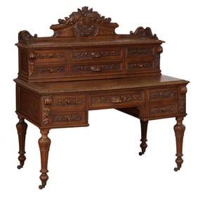 French Henri II Style Carved Oak Secretaire Plateau, early 20th c., H.- 54 1/2 in., W.- 50 1/2 in.,