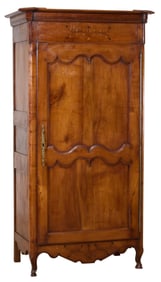 French Louis XV Style Inlaid Walnut Bonnetiere, 19th c., H.- 86 in., W.- 39 1/4 in., D.- 24 in.