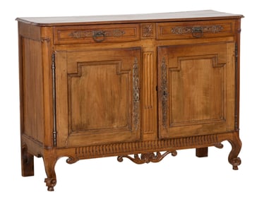 French Louis XV Style Carved Walnut Sideboard, 19th c., H.- 43 in., W.- 58 in., D.- 28 in.