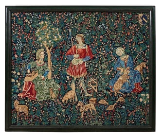 Vintage French Handwoven Tapestry, Sight- H.- 51 1/4 in., W.- 62 1/2 in., Framed- H.- 37 1/2 in.,