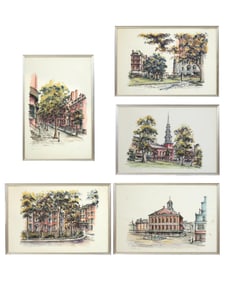 Tom Keenan (American, 20th/21st Century), Five Original Watercolors of Boston Landmarks, Each-