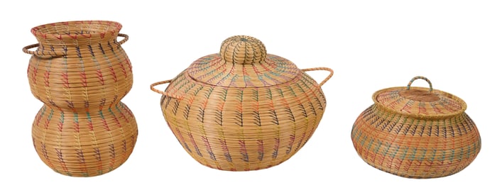 Three Seminole Baskets, Largest- H.- 8 in., W.- 12 in., D.- 11in. (3 Pcs.)