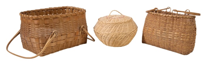Three Cherokee Woven Baskets, Largest- H.- 8 1/2 in., W.- 14 1/4 in., D.- 10 in. (3 Pcs.)