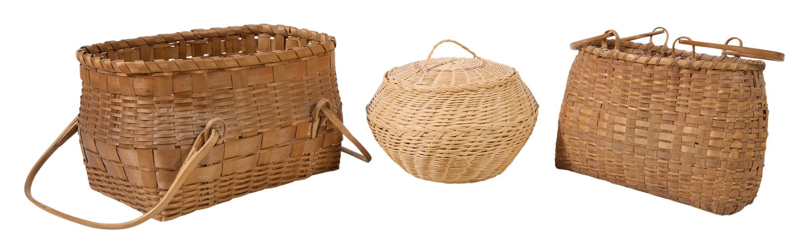 Three Cherokee Woven Baskets, Largest- H.- 8 1/2 in., W.- 14 1/4 in., D.- 10 in. (3 Pcs.) (1 of 5)