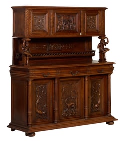 French Henri II Style Carved Oak Buffet a Deux Corps, late 19th c.,
