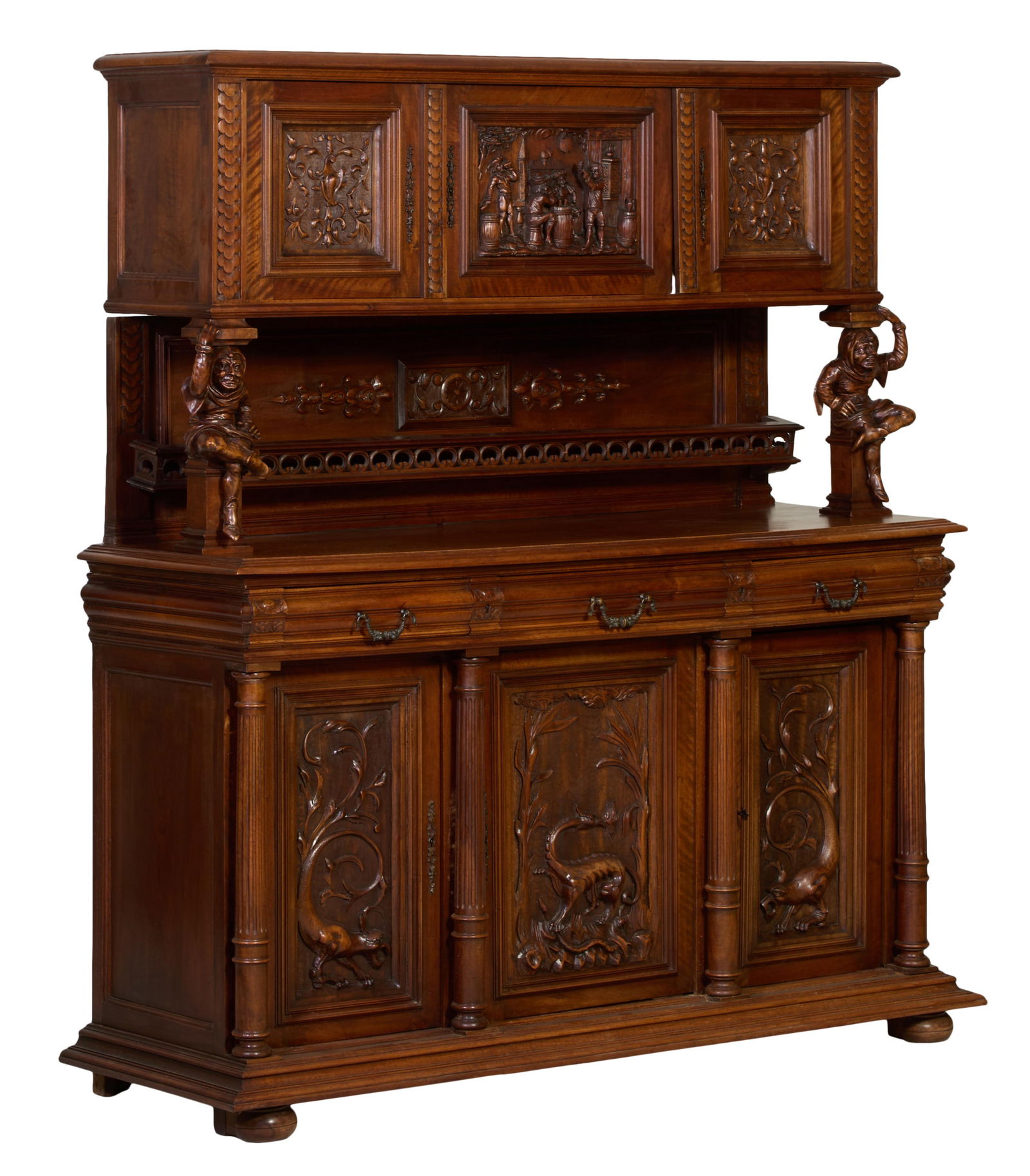 French Henri II Style Carved Oak Buffet a Deux Corps, late 19th c., (1 of 6)