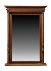 French Henri II Style Walnut Overmantel Mirror, early 20th c., H.- 72 in., W.- 50 1/2 in., D.- 7 in.