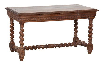 French Henri II Carved Oak Writing Desk, 19th c. H.- 28 1/2 in., W.- 50 1/2 in., D.- 28 in.