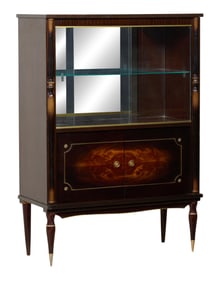 French Louis XVI Inspired Brass Mounted Curio Cabinet, 20th c., H.- 59 1/2 in., W.- 42 in., D.- 19
