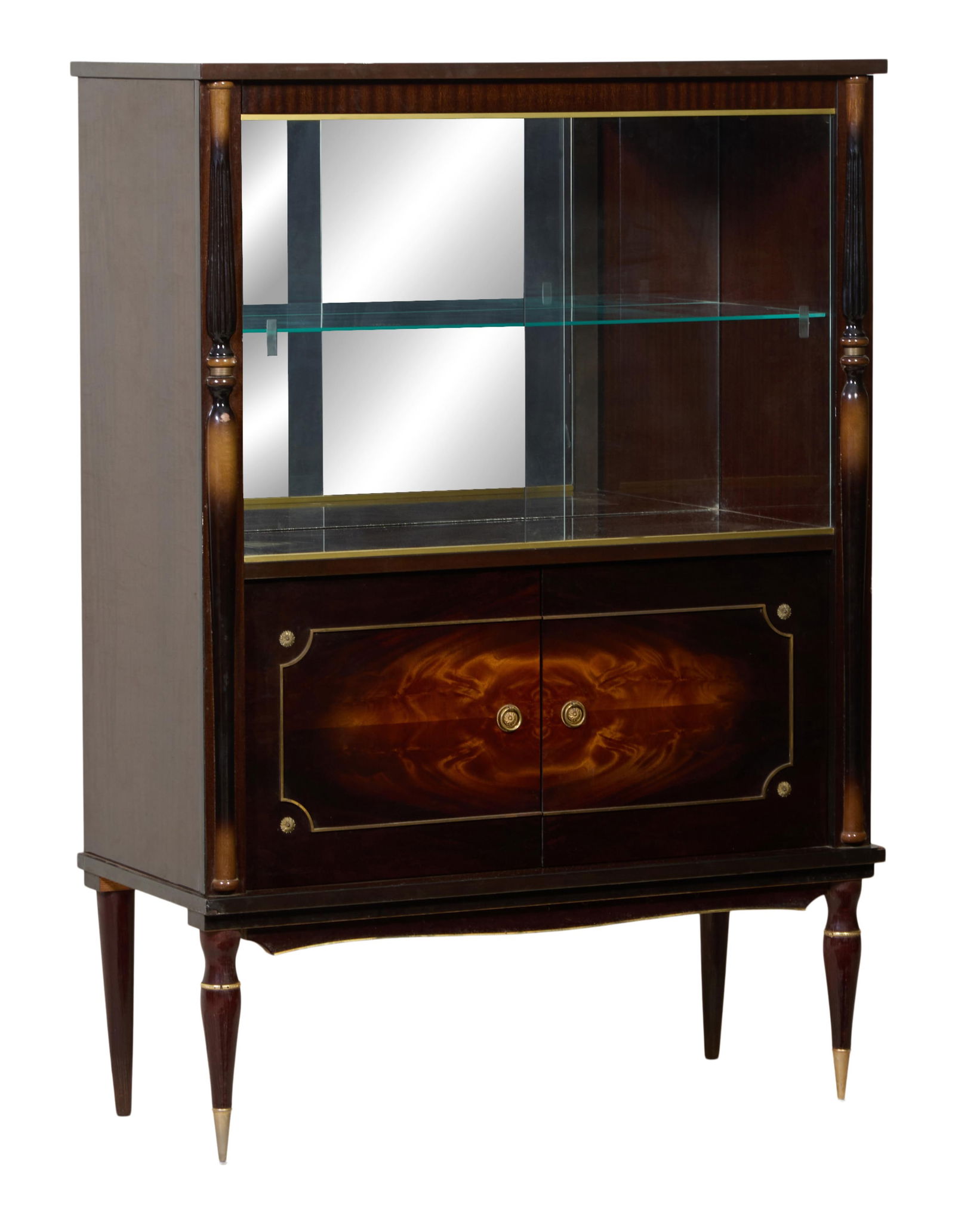 French Louis XVI Inspired Brass Mounted Curio Cabinet, 20th c., H.- 59 1/2 in., W.- 42 in., D.- 19 (1 of 2)