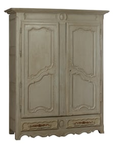 French Louis XIV Style Vert Peinte Armoire, early 19th c., H.- 78 1/2 in., W.- 63 1/2 in., D.- 20