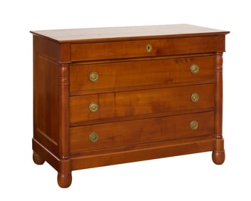 French Empire Style Cherry Commode, 20th c., H.- 34 in., W. 45 in., D.- 21 3/4 in.