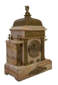 French Gilt Figural Bronze and White Onyx Mantel Clock, late 19th c., H.- 21 3/4 in., W.- 14 in.,