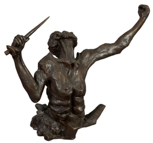 Elias Lifshitz (Mexican, 1942-2024), "Male Bust with Sword," H.- 15 in., W.- 21 in., D.- 7 in.