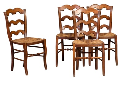 Lot of Four French Provincial Cherry Side Chairs, 20th c., H.- 42 in, W.- 16 in, D.- 15 in. (4 Pcs.)