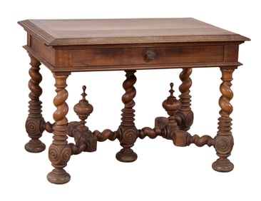 French Louis XIII Style Carved Walnut Writing Desk, late 19th c., H.- 28 1/2 in., W.- 50 in., D.- 27