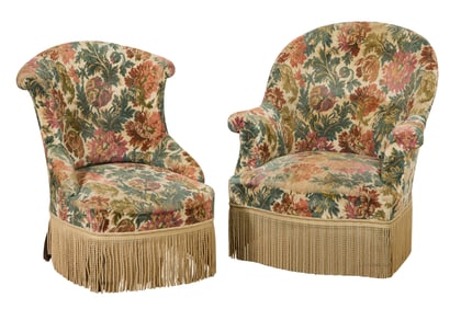 Two Napoleon III Parlor Chairs, late 19th c., Larger- H.- 33 in., W.- 29 in., D.- 30 in. (2 Pcs.)