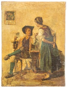 Theodore Gerard (Belgian, 1829-1902), "The Gentleman and the Bar Maiden," 19th c., H.- 15 7/8 in.,