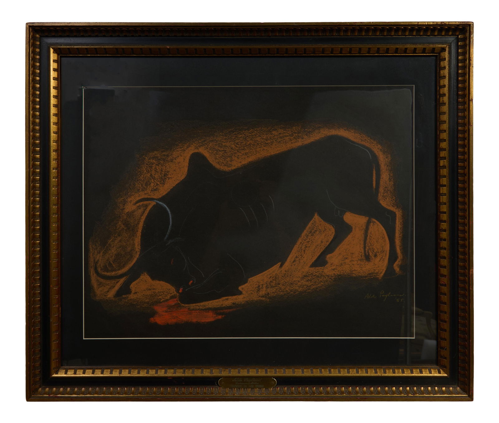 Aldo Pagliacci (Italian, 1912-1991), "Corrido de los Toros," 1955, Sight- H.- 15 1/4 in., W.- 20: † Aldo Pagliacci (Italian, 1912-1991), "Corrido de los Toros," 1955, pastel on paper, signed and dated lower right, titled on brass artist plaque, presented in a giltwood frame, Sight- H.- 15 1/4 in