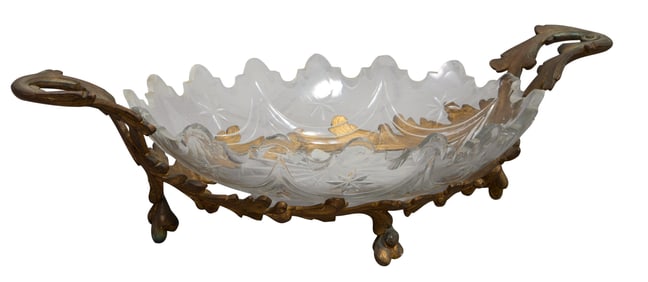 Gilt Bronze Cut Glass Center Bowl, late 19th c., H.- 4 1/2 in., W.- 17 in., D.- 6 1/2 in.