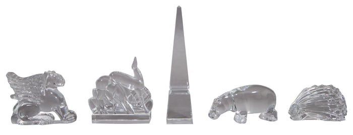 Group of Five Pieces of Baccarat Crystal, 20th c., Obelisk- H.- 10 in., W.- 2 1/8 in. (5 Pcs.)