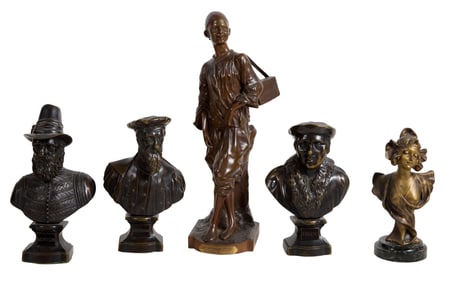 Group of Five Cabinet Bronzes, 19th c., Decrotteur- H.- 13 3/8 in., W.- 4 3/4 in., D.- 5 3/4 in. (5