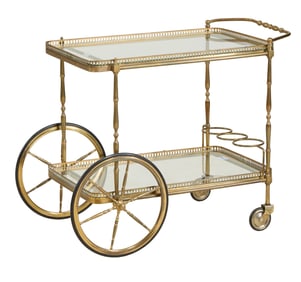 French Brass and Glass Dessert Cart, 20th c., H.- 25 in., W.- 29 1/2 in., D.- 19 in.