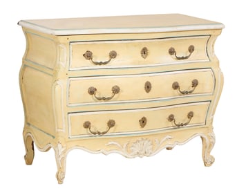 French Louis XV Style Creme Peinte Commode, 20th c., H.- 32 1/2 in., W.- 42 in., D.- 22 in.
