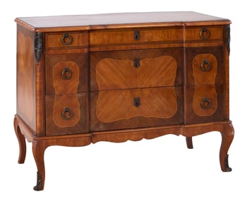 French Louis XV/XVI Transitional Style Parquetry Commode, 20th c., H.- 32 in., W.- 42 1/2 in., D.-