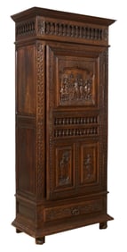 French Brittany Style Carved Oak Bonnetier, 19th c., H.- 79 in., W.- 36 in., D.- 17 1/2 in.