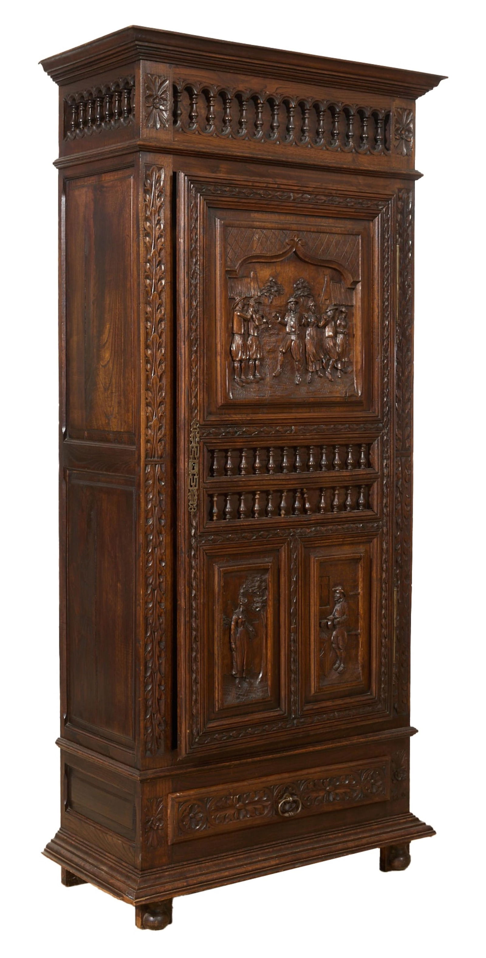 French Brittany Style Carved Oak Bonnetier, 19th c., H.- 79 in., W.- 36 in., D.- 17 1/2 in. (1 of 2)