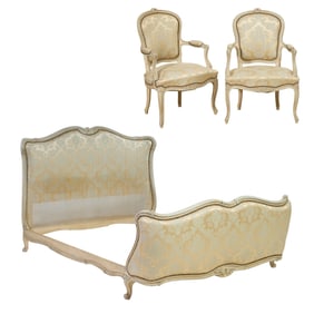 Three Piece Louis XV Style Creme Peinte Upholstery Group, early 20th c., Chairs- H.- 34 1/4 in., W.-
