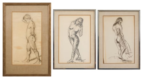 Three Fine Academic Nude Studies, 20th c., Larger Sight- H.- 22 1/4 in., W.- 12 1/4 in., Framed- H.-